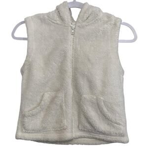 Gymboree Fleece Hoodie Vest Girls L 10-12 White Lined Front Zip Up Open Pockets